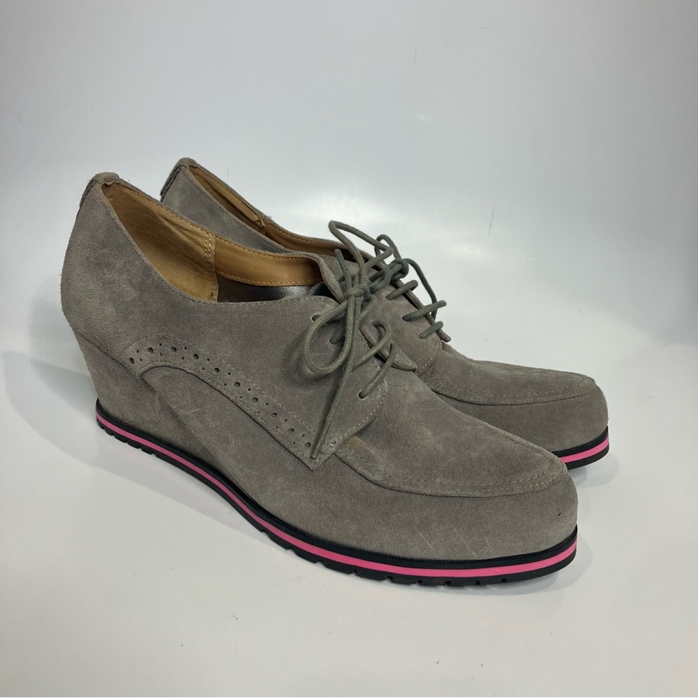 Isaac Mizrahi gray suede wedge oxfords women's size 9 punk business casual